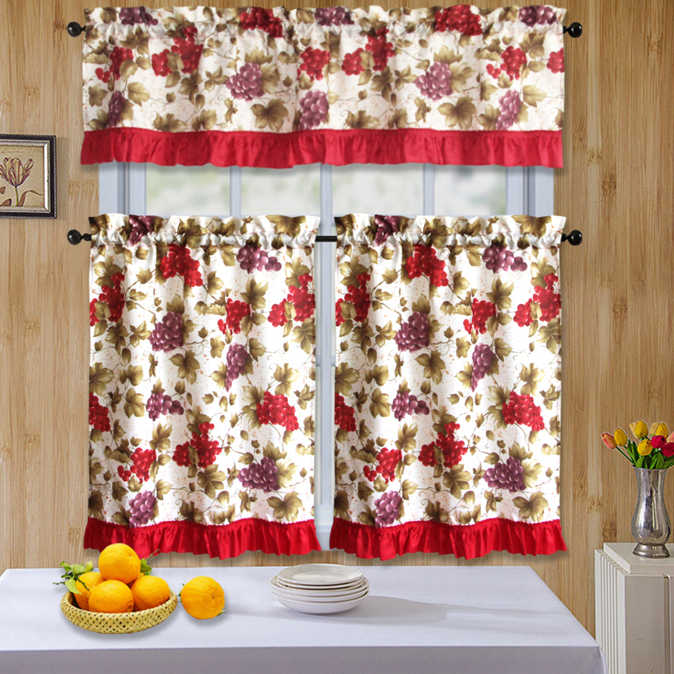 Bt589- 3Pc Ruffled Kitchen Curtain