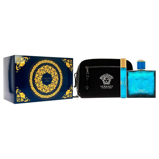 Versace - Eros Eau De Parfum 3Pc Set With Pouch ( M ) 3.4 Oz