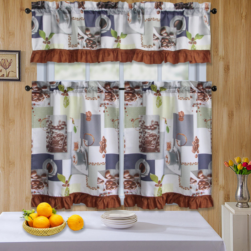 Bt589- 3Pc Ruffled Kitchen Curtain