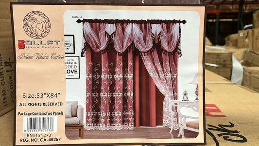 BOLLFT 84" 6136-1 CORTINA DE LA CHINITA JACQUARD WITH VALANCE 2PC CURTAIN SET