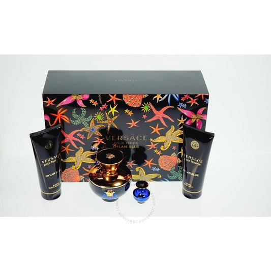 Versace - Dylan Blue 4Pc Set 3.4 Oz Edp + 3.4 Oz Sg + 3.4 Oz Bl + Mini ( W )