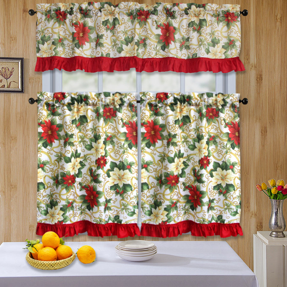 Bt589- 3Pc Ruffled Kitchen Curtain