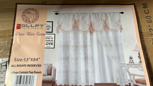 BOLLFT 84" 6136-5 CORTINA DE LA CHINITA JACQUARD WITH VALANCE 2PC CURTAIN SET