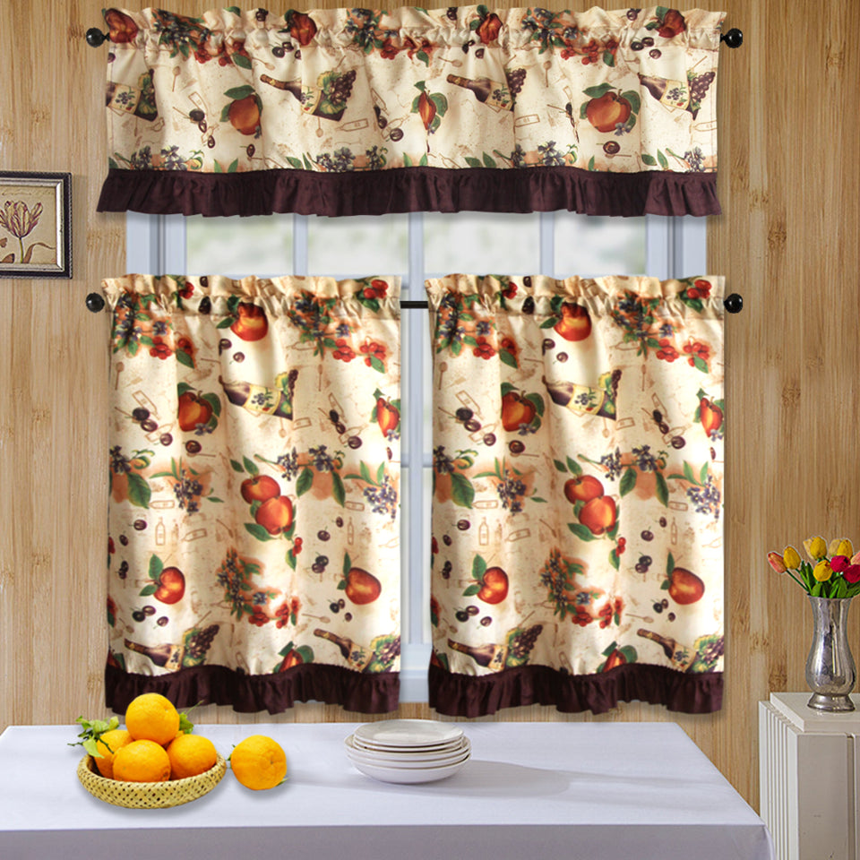 Bt589- 3Pc Ruffled Kitchen Curtain