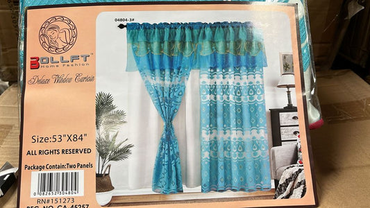 BOLLFT 84" 4804-3 CORTINA DE LA CHINITA JACQUARD WITH VALANCE 2PC CURTAIN SET