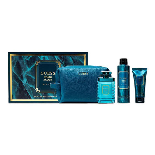 Guess - Uomo Aqua ( 3.4 Edt + 6.0 Deo + 3.4 Sg + Pouch ) 4Pc Set ( M ) 1.7 Oz