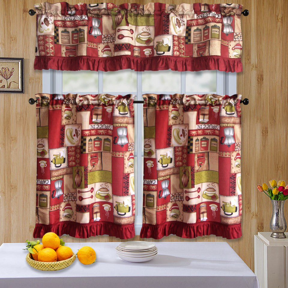 Bt589- 3Pc Ruffled Kitchen Curtain