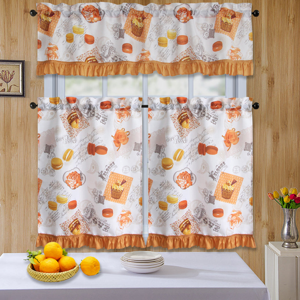 Bt589- 3Pc Ruffled Kitchen Curtain