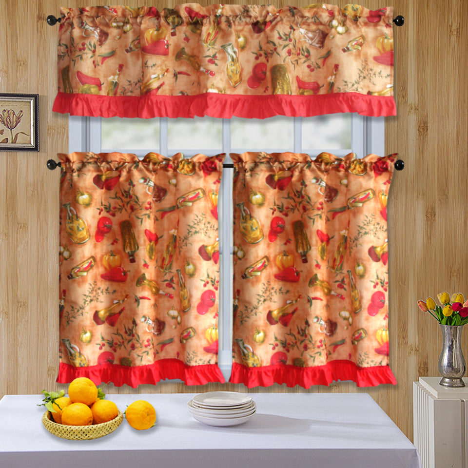 Bt589- 3Pc Ruffled Kitchen Curtain