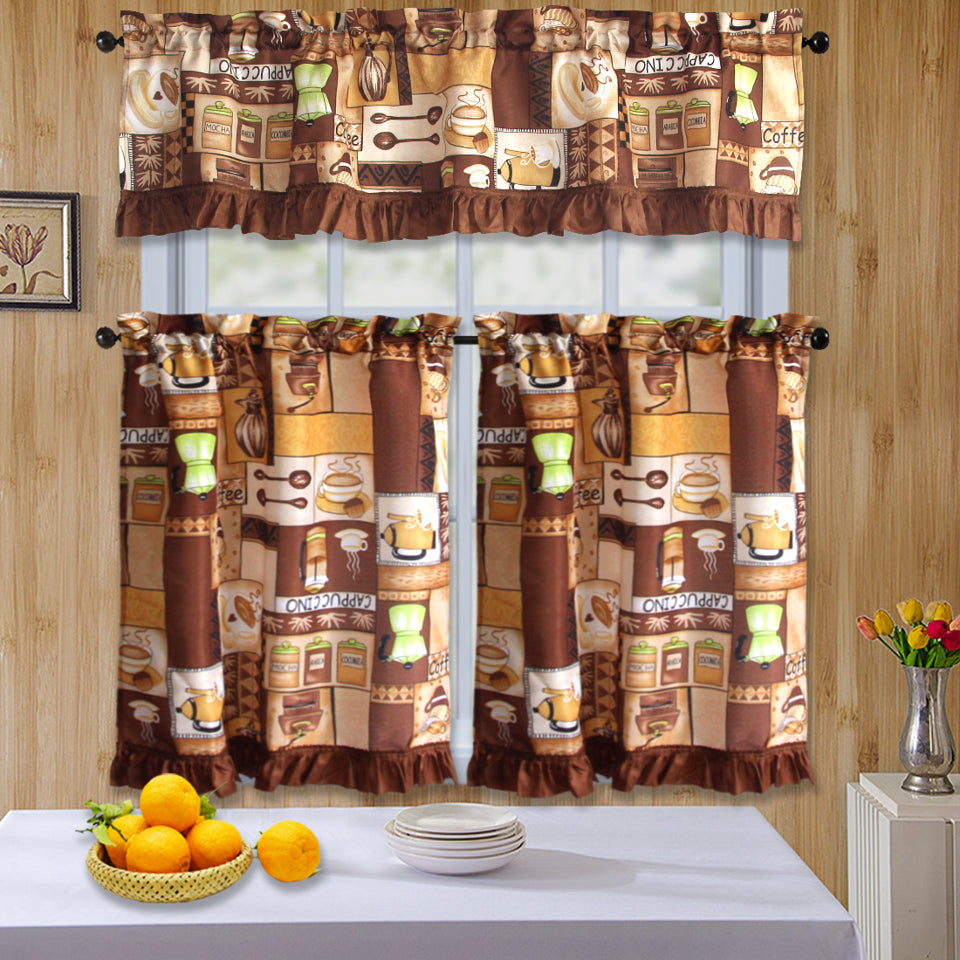 Bt589- 3Pc Ruffled Kitchen Curtain