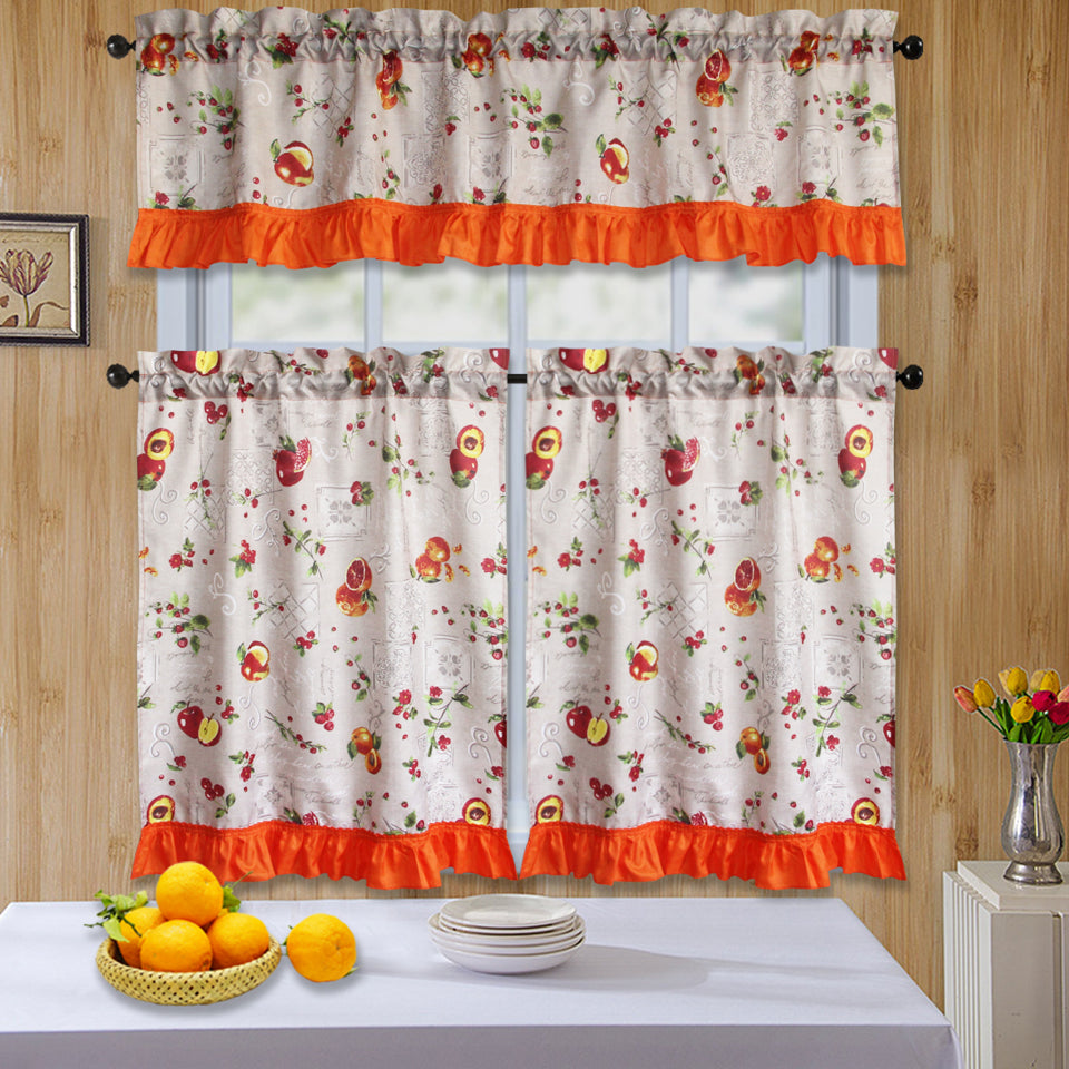 Bt589- 3Pc Ruffled Kitchen Curtain