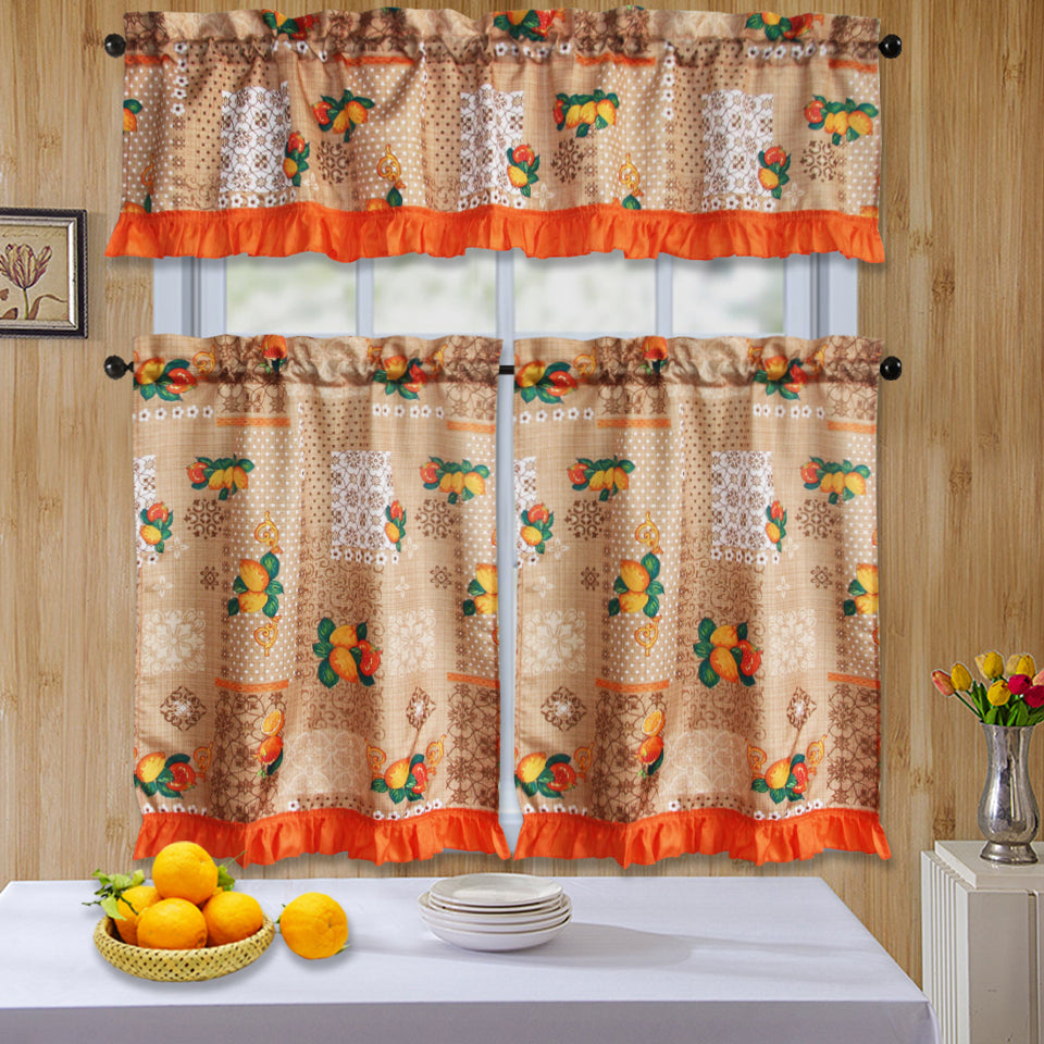 Bt589- 3Pc Ruffled Kitchen Curtain