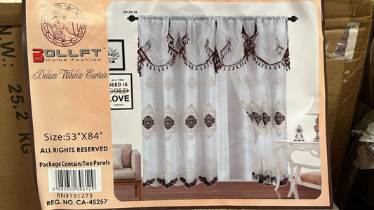 BOLLFT 84" 6129-7 CORTINA DE LA CHINITA JACQUARD WITH VALANCE 2PC CURTAIN SET