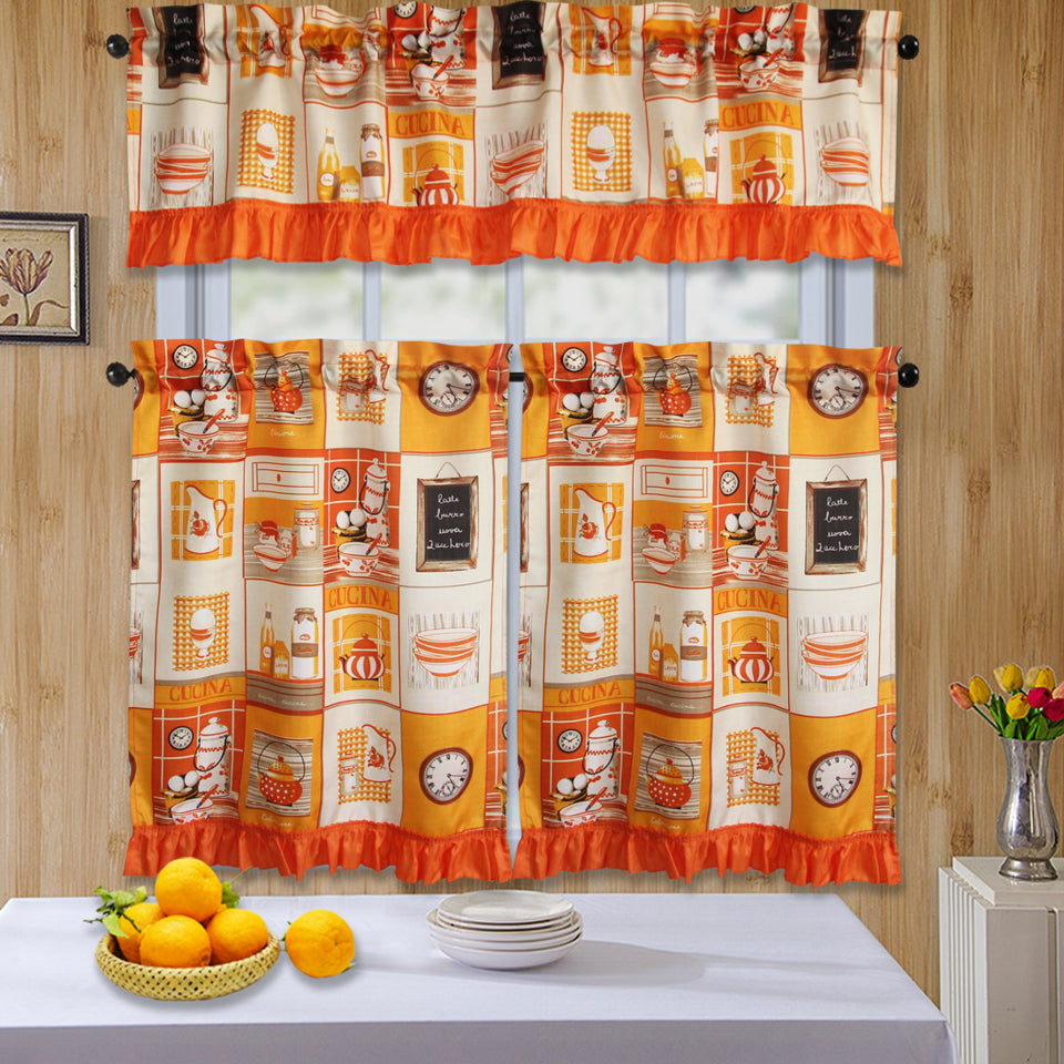 Bt589- 3Pc Ruffled Kitchen Curtain
