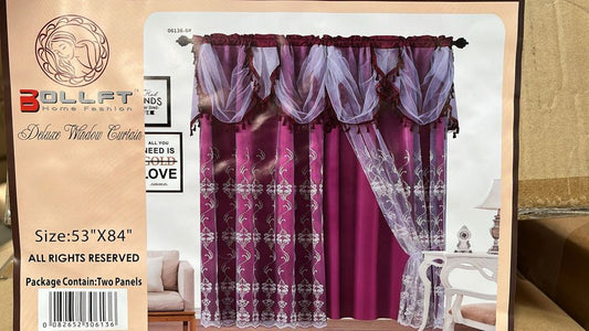 BOLLFT 84" 6136-6 CORTINA DE LA CHINITA JACQUARD WITH VALANCE 2PC CURTAIN SET