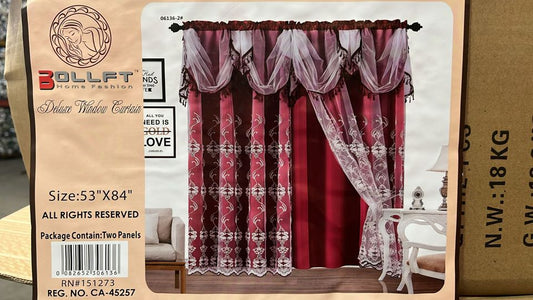BOLLFT 84" 6136-2 CORTINA DE LA CHINITA JACQUARD WITH VALANCE 2PC CURTAIN SET