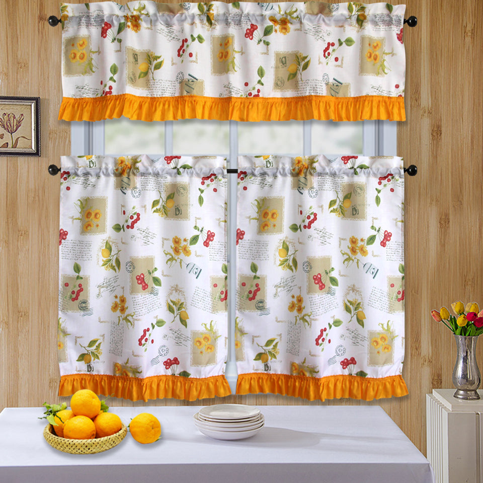 Bt589- 3Pc Ruffled Kitchen Curtain