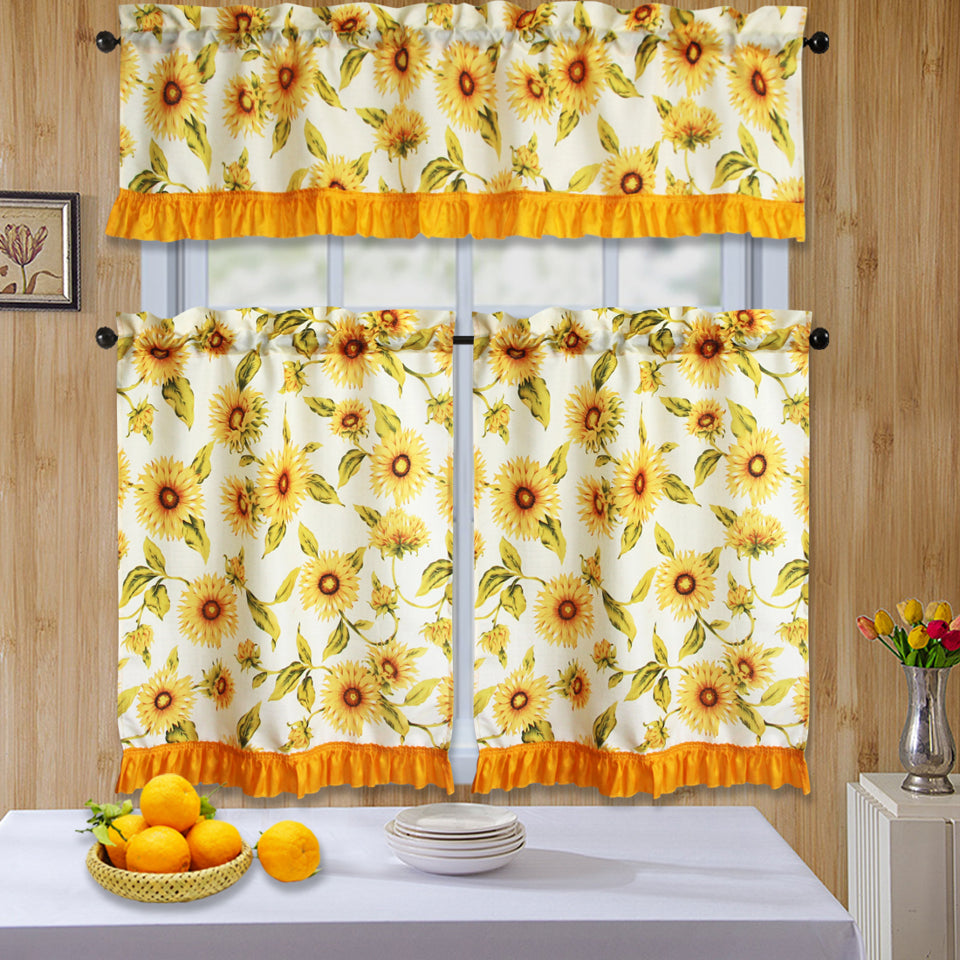 Bt589- 3Pc Ruffled Kitchen Curtain