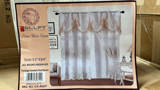 BOLLFT 84" 6129-1 CORTINA DE LA CHINITA JACQUARD WITH VALANCE 2PC CURTAIN SET